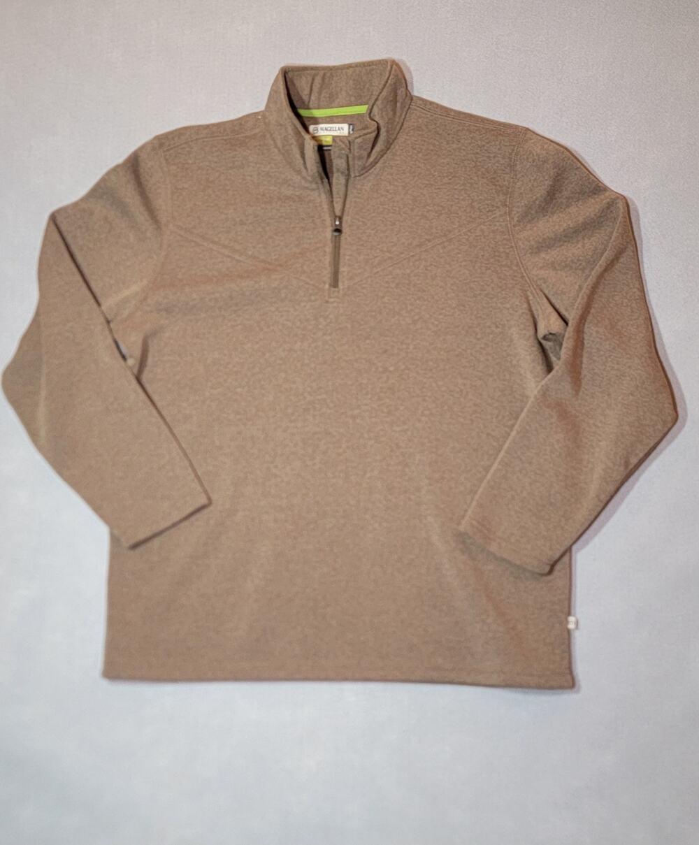 Magellan Outdoors Loose Fit Men's XL Tan 1/4 Zip Pullover Fleece Sweatshirt